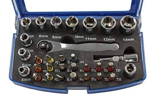 US PRO 31 Piece 1/4" Dr Socket & Bit Set with Ratchet 3219