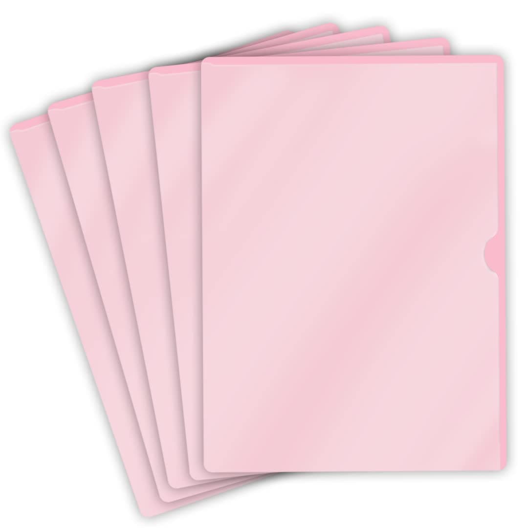 Doctor Stuff - 50 Pack Premium L-Type Vinyl Plastic File Folders Letter Size, Pink Pocket Project Folders Clear Front, Documents Holder for Home, High School, Office and Medical Files