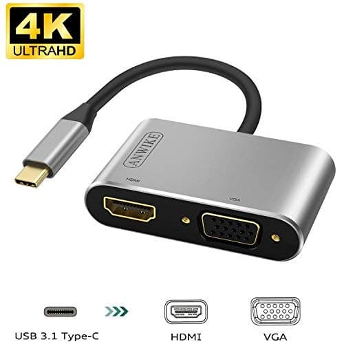 DISHA USB 3.1 Type-C to HDMI VGA Adapter, Multiport VGA HDMI 4K UHD Dual Screen Display Adapter MBP 13" 15" w/Thunderbolt 3 Port(Gray)