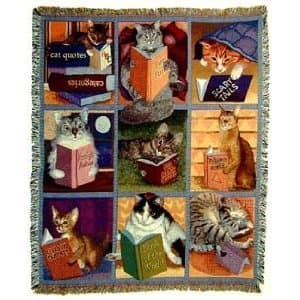 Cats with Books Tapestry Throw Blanket
