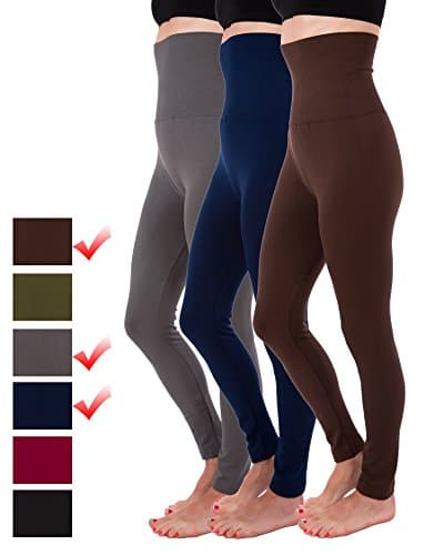 Homma 3-Pack High Waist Compression Fleece Lined Thick Brushed Leggings Thights (XL/XXL, Brown, Navy, Charcoal)