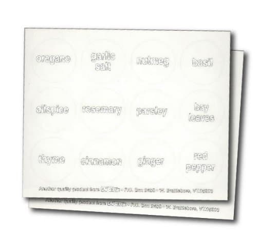 Round Spice Labels (White Type on Clear Backing) - 48 counts