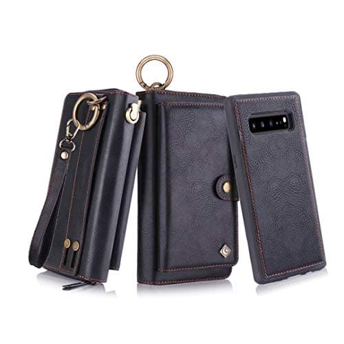 Petocase Compatible S10 5G Wallet Case, Multi-Functional PU Leather Zip Wristlets Clutch Detachable Magnetic 13 Card Slots 4 Cash Purse Protection Back Cover for Samsung Galaxy S10 5G 6.7" Black