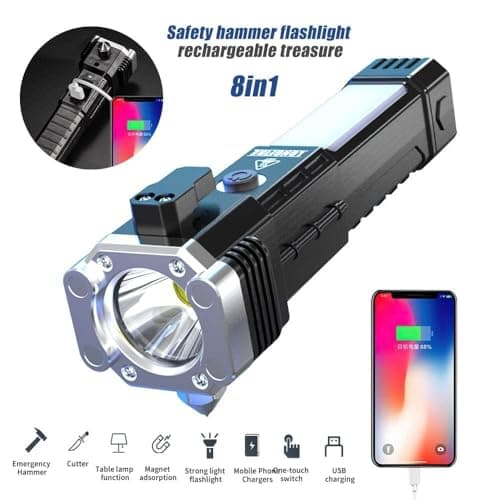 Torch Light,LED 3W Torch Light Rechargeable Torch Flashlight,Long Distance Beam Range Car Rescue Torch with Hammer Window Glass and Seat Belt Cutter Built Portable Rechargeable Torch Light/*-