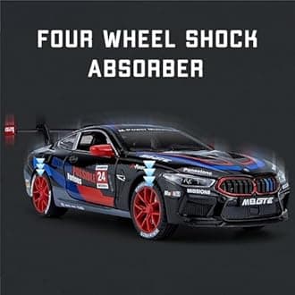 MTG Metro Toys & Gift - BMW M8 GTE Track Version | 1:24 Scale | Big Size Diecast Model Metal Pull Back Toy car for Kids with Openable Doors & Light, Music Toy Vehicle for Kids 【Colors as Per Stock】