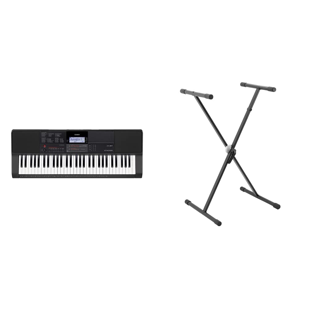 Casio CT-X700C5 Full Size High-Grade Touch Response Keyboard in Black & Tiger Keyboard Stand - Single Braced X Frame Stand