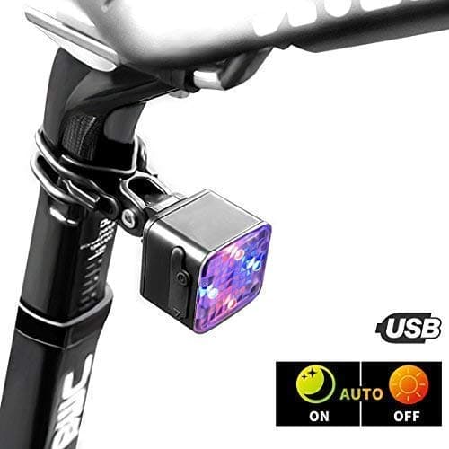 CubeLite Automatic Start/Stop Bike Tail Light USB Rechargeable Bicycle Rear Lights Red&Blue LED Bike Safety Light Ultra Bright Flashlight Waterproof 4 Lighting Modes Safety Warning Light