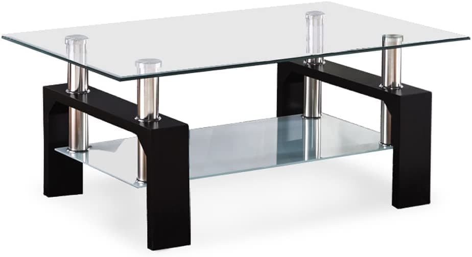 Rectangular Glass Coffee Table Shelf Chrome Black Wood Living Room Furniture