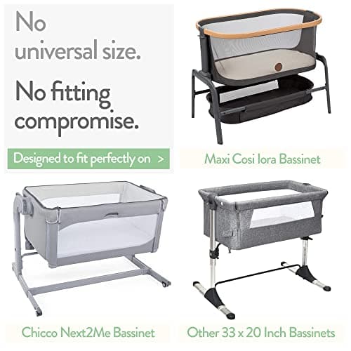 Bedside Sleeper Bassinet Fitted Sheets 33x20 for Maxi COSI Iora, Koola Baby, Baby Joy, Angelbliss, Kidsclub Bedside Bassinet – 100% Jersey Cotton – Light + Dark Sage Green – 2 Pack