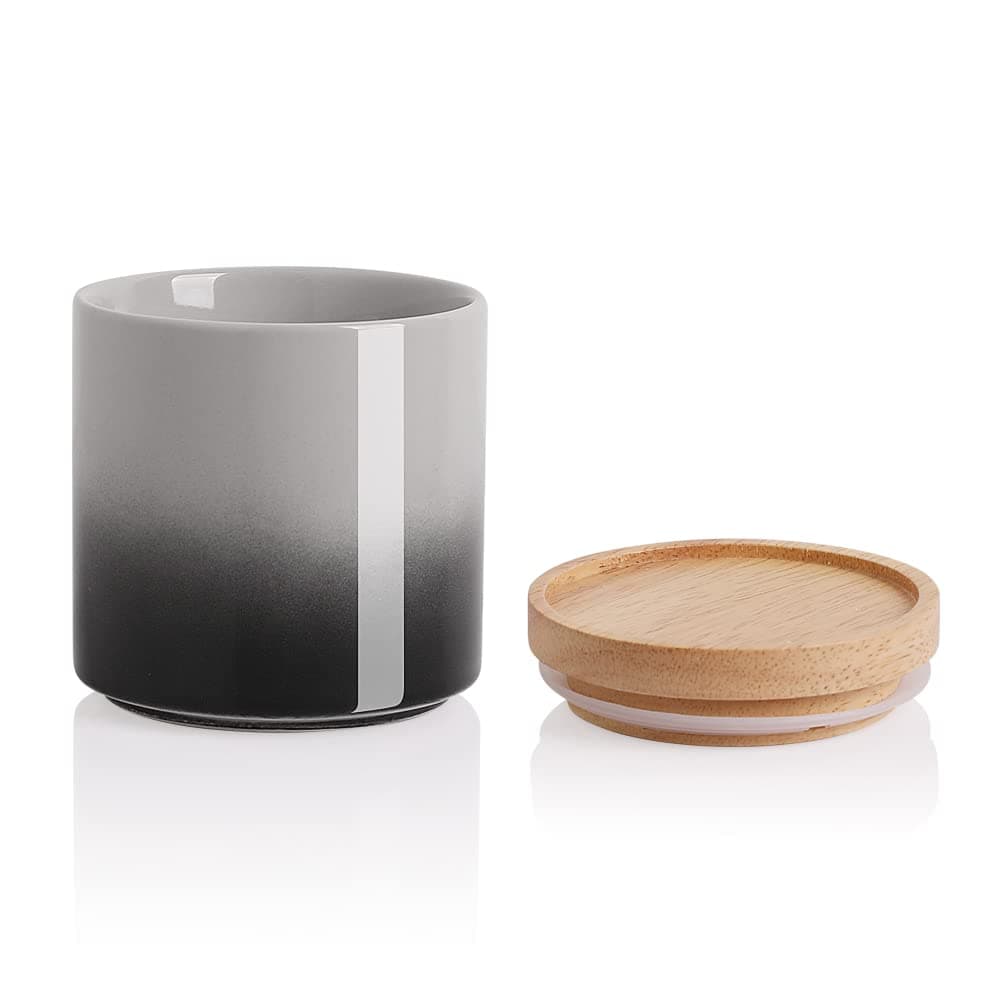 Sweejar Ceramic Food Storage Jar, Stackable Kitchen Canisters, Containers with Airtight Seal Wooden Lid for Serving Ground Coffee, Tea, Sugar, Salt and More - 16 Fl Oz (Gradient Gray)