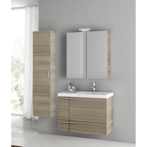 Nameeks ACF ANS305 ACF Wall Mounted Vanity Set with Wood Cabinet, Ceramic Top with 1 Sink and 1 Mirror