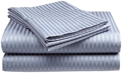 Comfort Linen King Size 400 Thread Count 100% Cotton Dobby Stripe Sheet Set- Silver