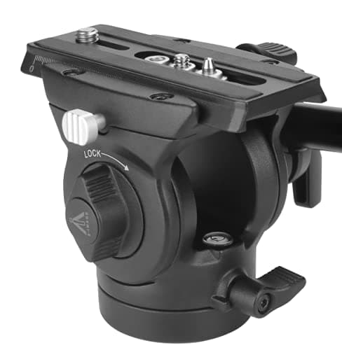 E-Image 610Fh Lightweight Fluid Head with Flat Base | Manfrotto Compatible Plate | Fluid Head with Fixed Pan Bar Handle | for Tripod and Monopod | Payload 3Kg - Black