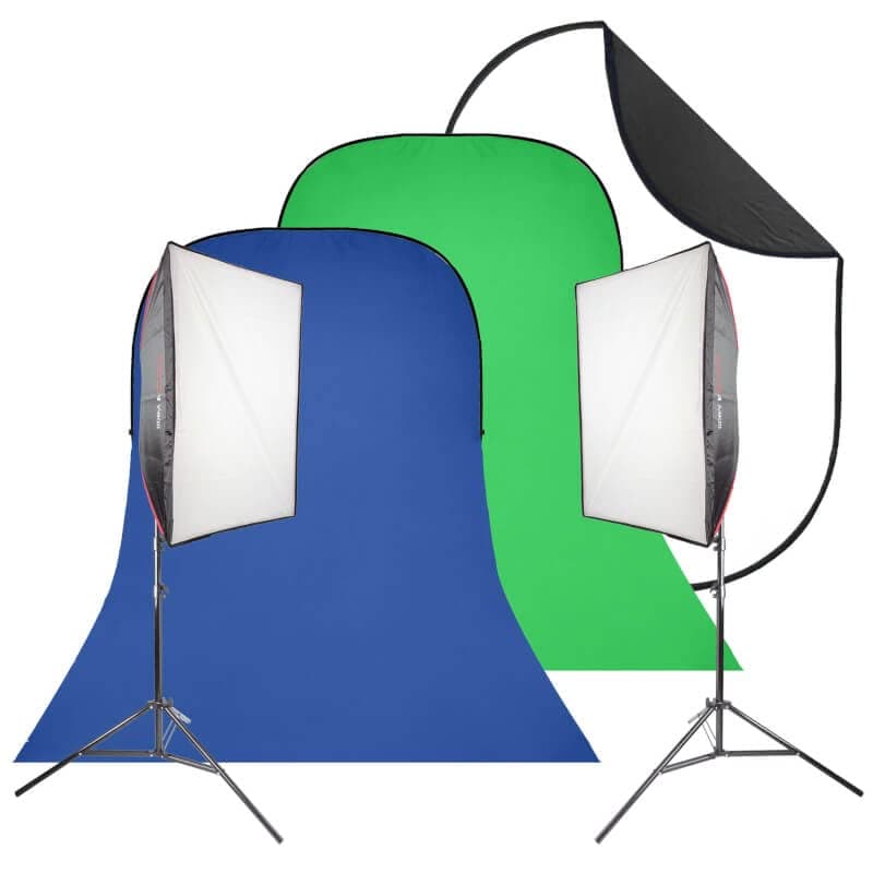 PIXAPRO DAYLiTE4 MKIII Twin Backdrop Kit | Studio Video Flash Professional Photoshoot | Photo Camera Lighting Kit | Fashion Accessories Monolight (4200w With Train, Black/White & Green/Blue)