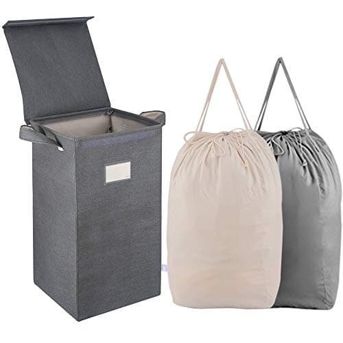 MCleanPin 210L Laundry Hamper with Lid and 2 Removable Liners, Collapsible Dirty Clothes Hamper with 2 Handles, Collapsible Laundry Basket Baby Nursery Hamper Dorm Room Basket for College,(Grey)