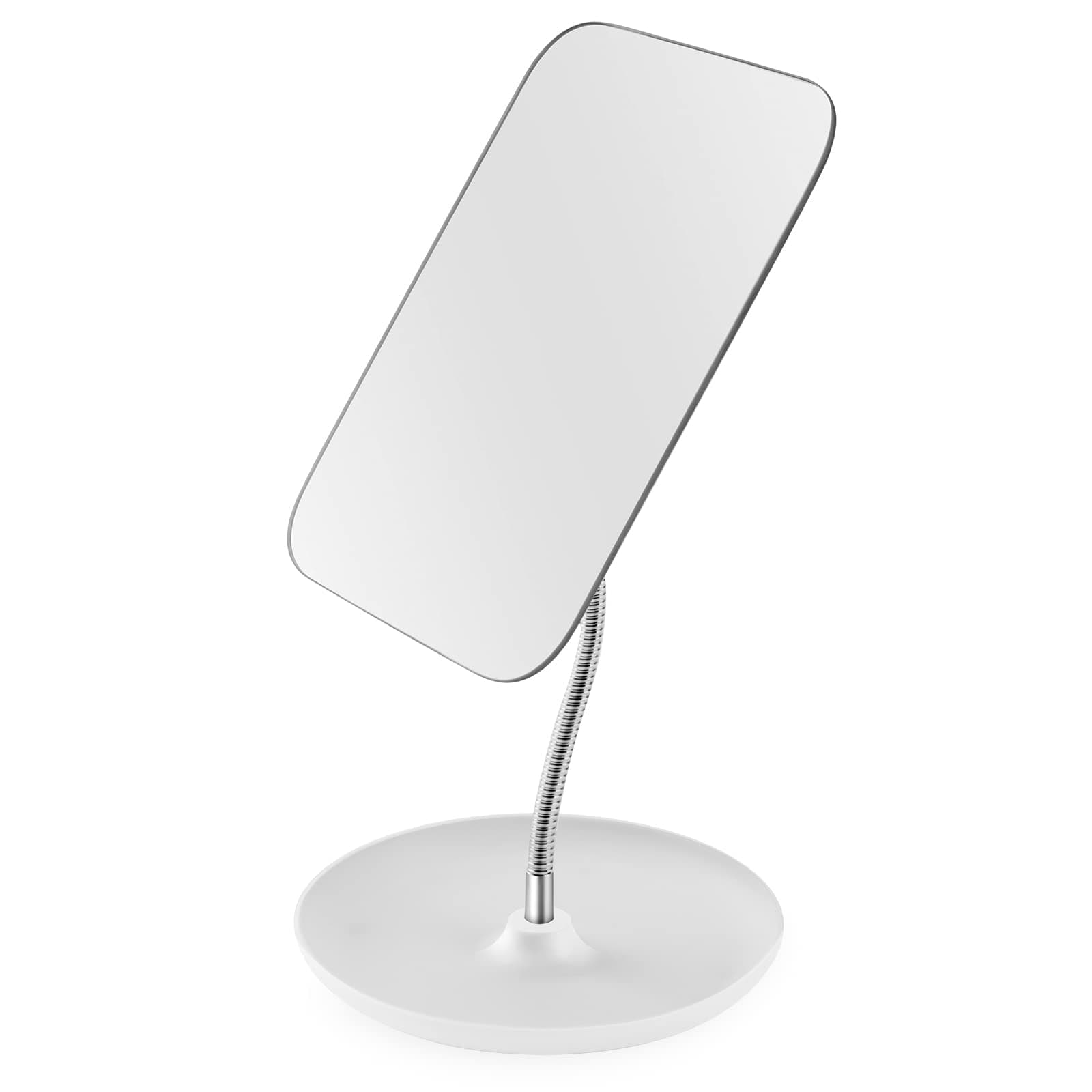 Table Vanity Mirror with Stand - Makeup Mirror for Desk - Adjustable Flexible Gooseneck, 360°Rotation Folding Portable Bathroom Shaving Cosmetic Mirror Square