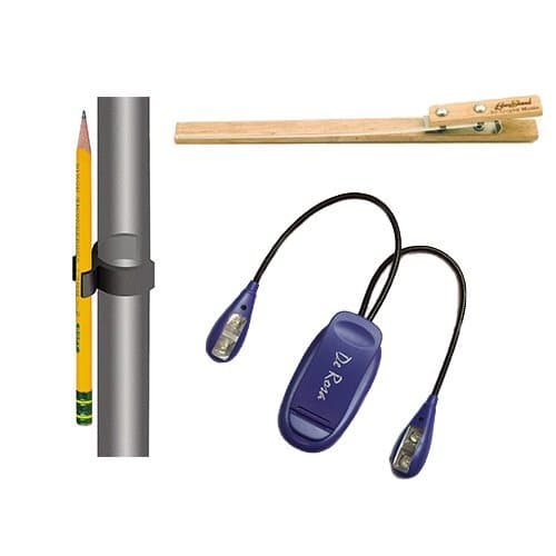 Music Stand Accessory Pack - Includes Blue Music Stand Light, Pensil Holder, & Music Clip