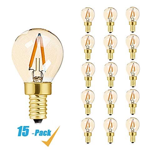 Grensk - G40 LED Replacement Light Bulb, Edison LED Filament Mini Globe Bulb 1W Equivalent to 8 Watt Incandescent - E12 Base Ultra Warm White 2200K for Decorative- Non Dimmable - 15Pack (Amber Glass)