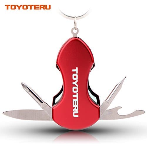 7-in-1 Key Ring Multitool with LED Flashlight for Auto Safety, Outdoors, Camping