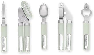 5-Pcs Kitchen Tools & Gadgets - Soft Grip, Heat Resistant, Dishwasher Safe - Stainless Steel Kitchen Utensils set Includes Garlic Press, Peeler, Can Opener, Bottle Opener, Ice Cream Scoop
