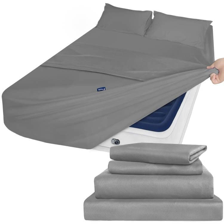 Air Mattress King Size Sheets Set - Extra Deep Pocket King Sheet Set - 4 Piece King Bedding Set Fade Resistant Fits 16in to 24in Pillow Top Air Bed Mattress - Grey
