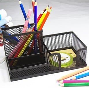 Black Desktop 3-case Combination Pen Holder / Card Case Organizer / Storage Box