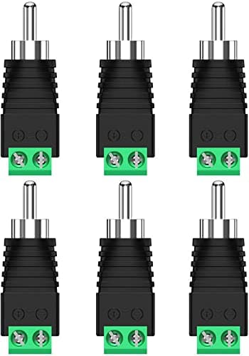 TECH-X RCA Plugs for Speaker Wire, AV Screw Terminal Connector, Phono Male Plug Solderless Converter Audio/Video Speaker Wire Connectors Adapter Pack 6 - Black