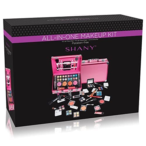 SHANY Carry All Make up Train Case with Pro Makeup Set, Beauty Brushes, Lipsticks, Eye Shadows, Blushes, Powders, and more - Reusable Cosmetics Storage Organizer - Premium Gift Packaging - Black