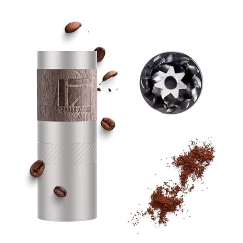 1Zpresso Q Manual Coffee Grinder Heptagonal Version Foldable Handle Mini Slim Travel Size Fits in Piston Assembly Stainless Steel Conical Burr Numerically Adjustable Setting