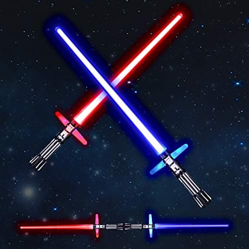 LED Light Saber Glow Sword - 2-in-1 FX Double Bladed Dual Sabers with Sound and 7 Colors Light Sword for Kids