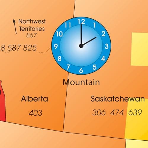 ImageAbility North America Laminated Gloss Full Color Time Zone Area Code Map incudes Reverse Lookup Desk Size Large 11 x 17