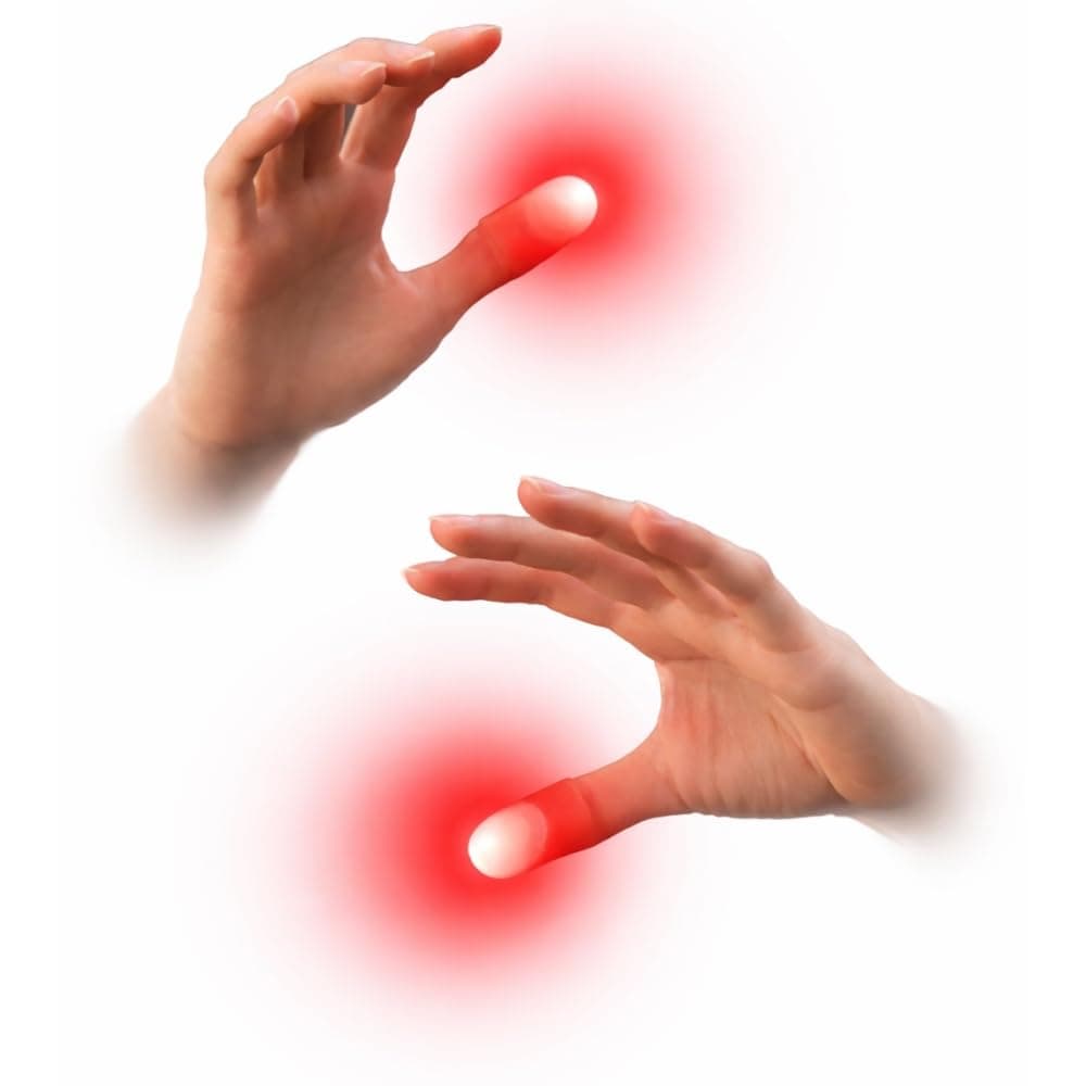 Set of 2 Magic Light Up Thumb Tip | Lights from Everywhere | Easy to Do Flash Lights from Anywhere Close Up Routines Finger Illusion Magic Trick (Red)