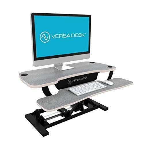 VersaDesk Power Pro - 30" Electric Height Adjustable Standing Desk Riser. Power Sit to Stand Desktop Converter with Keyboard Tray - Gray