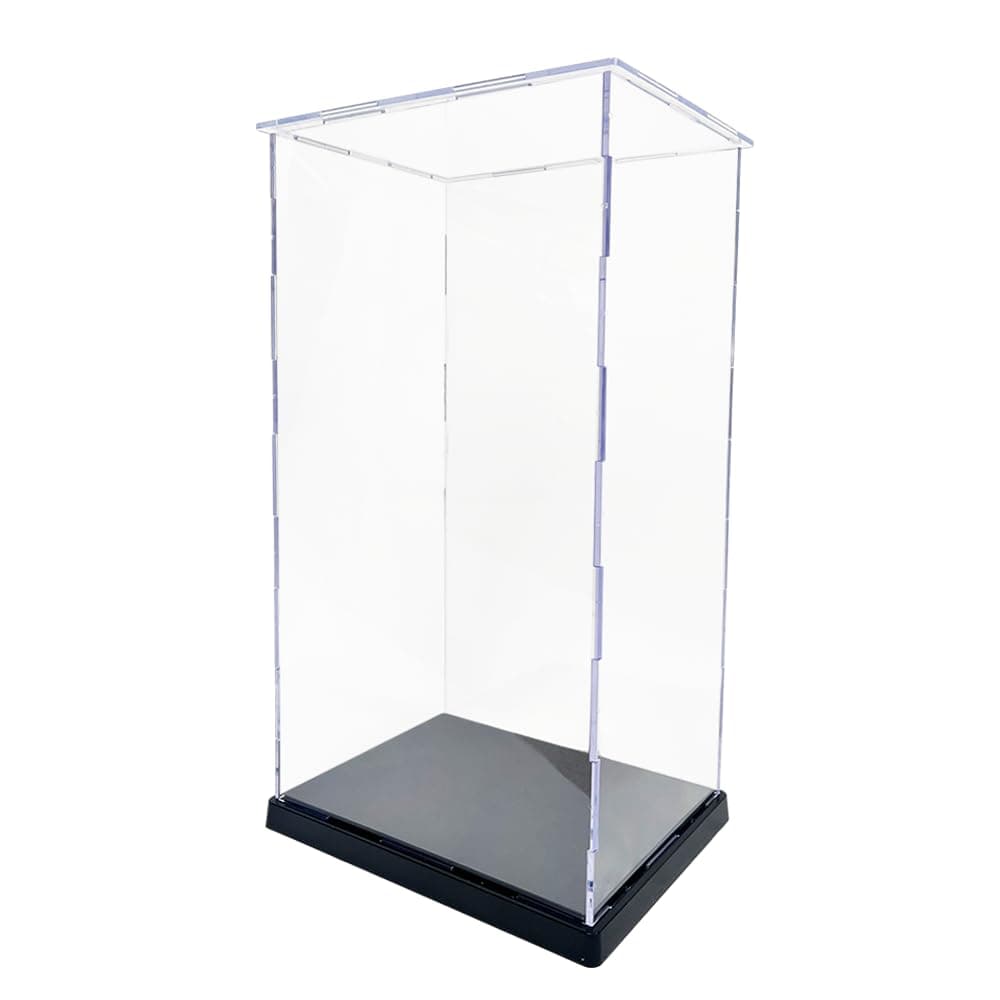 OwvingClear Acrylic Display Case with Black Base Simple Self-Assembly for Collectibles Assemble Lego Doll Toys Home Storage (7.6×5.5×13.3inch;19.5×14×34cm)