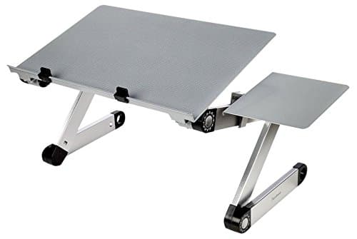FCD Portable Foldable Adjustable Ergonomic Laptop Table Desk Bed Tray Cooling Pad with Mouse Pad, Silver