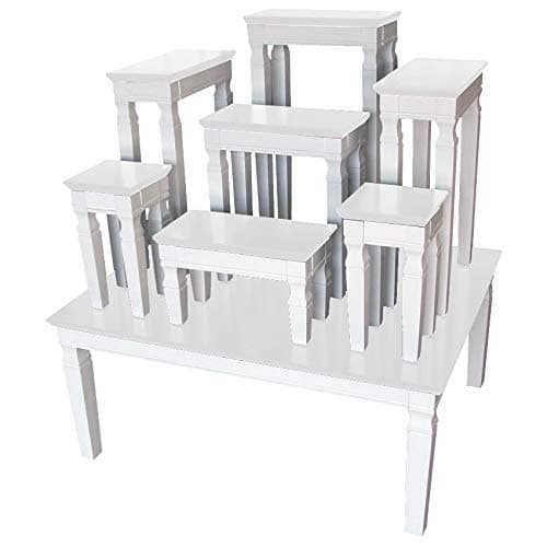 Buddha Altar Stand Table Set Statue Figure Base Display Altar Tabel Set 7+1, 62x78.5x34-86 cm White