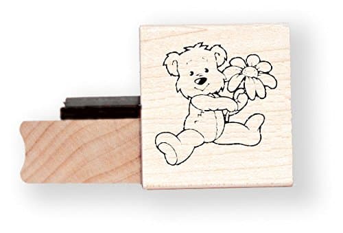 Teddy Bear with Flower Rubber Stamp - BR003D