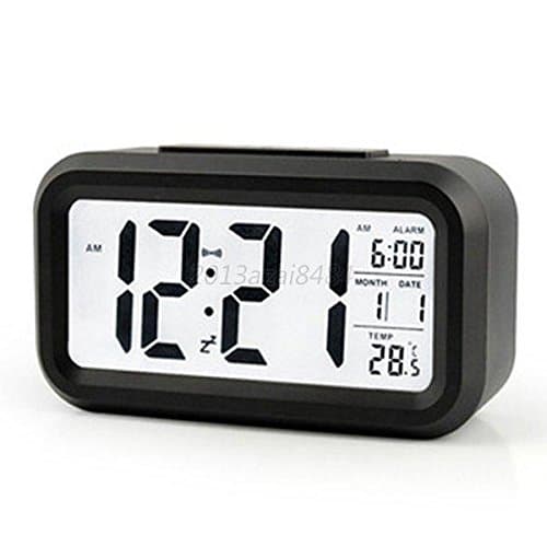 Digital LED Snooze Electronic Alarm Clock Backlight Time Calendar Thermometer Colors:Black