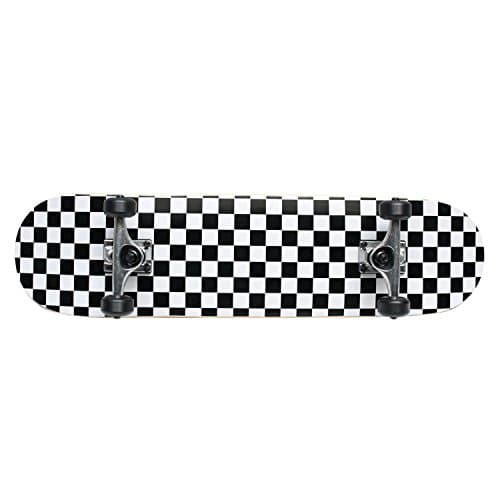 Yocaher Checker White Complete Skateboard - 7.75" x 31.5"