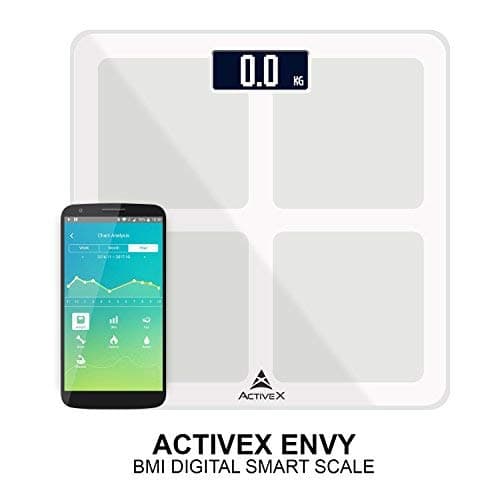 ActiveX (Australia) Envy Bluetooth BMI Scale With Free Weight Tracking App With 8Mm Tempered Glass Weighing Scale 5-180Kg Range (White) **This Is Not A Body Fat Scale**