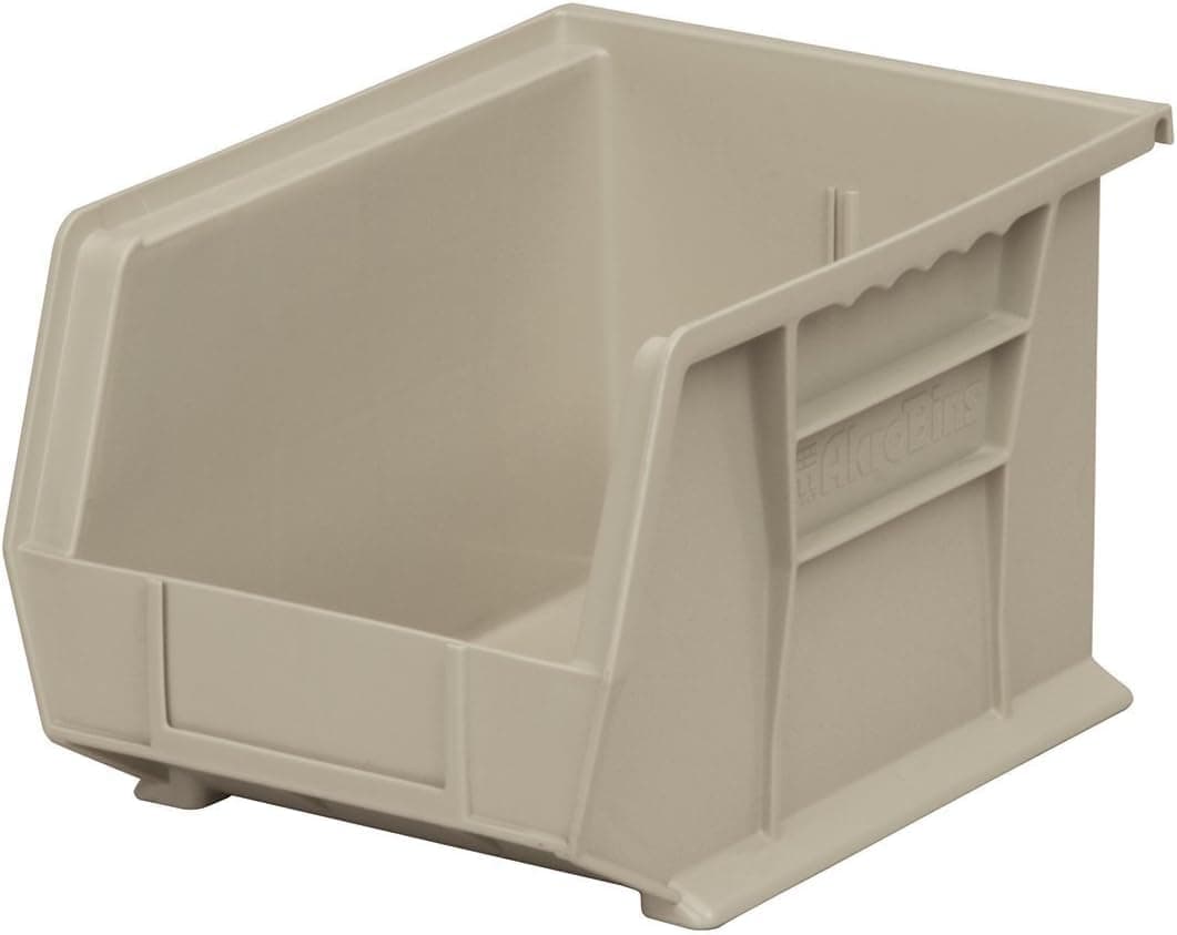 30239STONE 30239 AkroBins Plastic Storage Bin Hanging Stacking Containers, (11-Inch x 8-Inch x 7-Inch), Stone, (6-Pack)