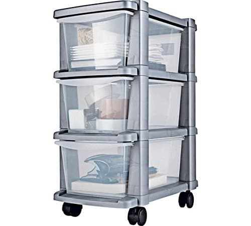 3 Drawer Slim Tower Storage Unit - Silver, Size H64.5, W25, D39cm.