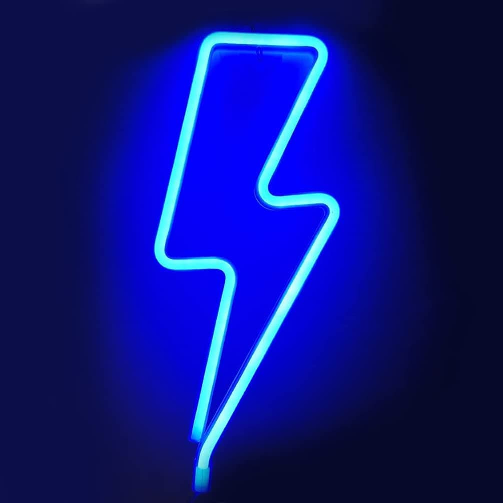 SKY-TOUCH Lightning Neon Signs, LED Neon Wall Decor Light, USB Shaped Neon Light Decorative Lights, Battery Powered Lighting, Room Decor for Bedroom, Living Room, Kids Room (Blue)