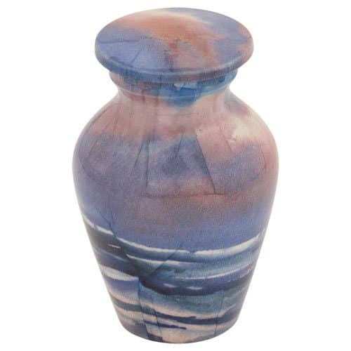 Waves Keepsake Cremation Urn for Ashes, Aluminum, Blue Urn, Keepsake Sized Cremation Urn, 3 Inches High