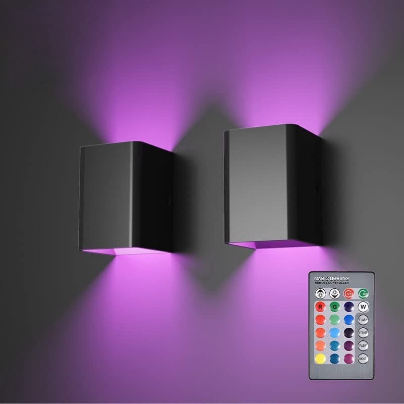 KAGDIDA LED Wall Sconce Lights Remote Control RGB Wall lamp 6W Cube Light 110V Black Adjustable Mounted Indoor Wall Light for Porch, Garage, Patio Hotel Lighting, Bedroom (Black-1Pcs)