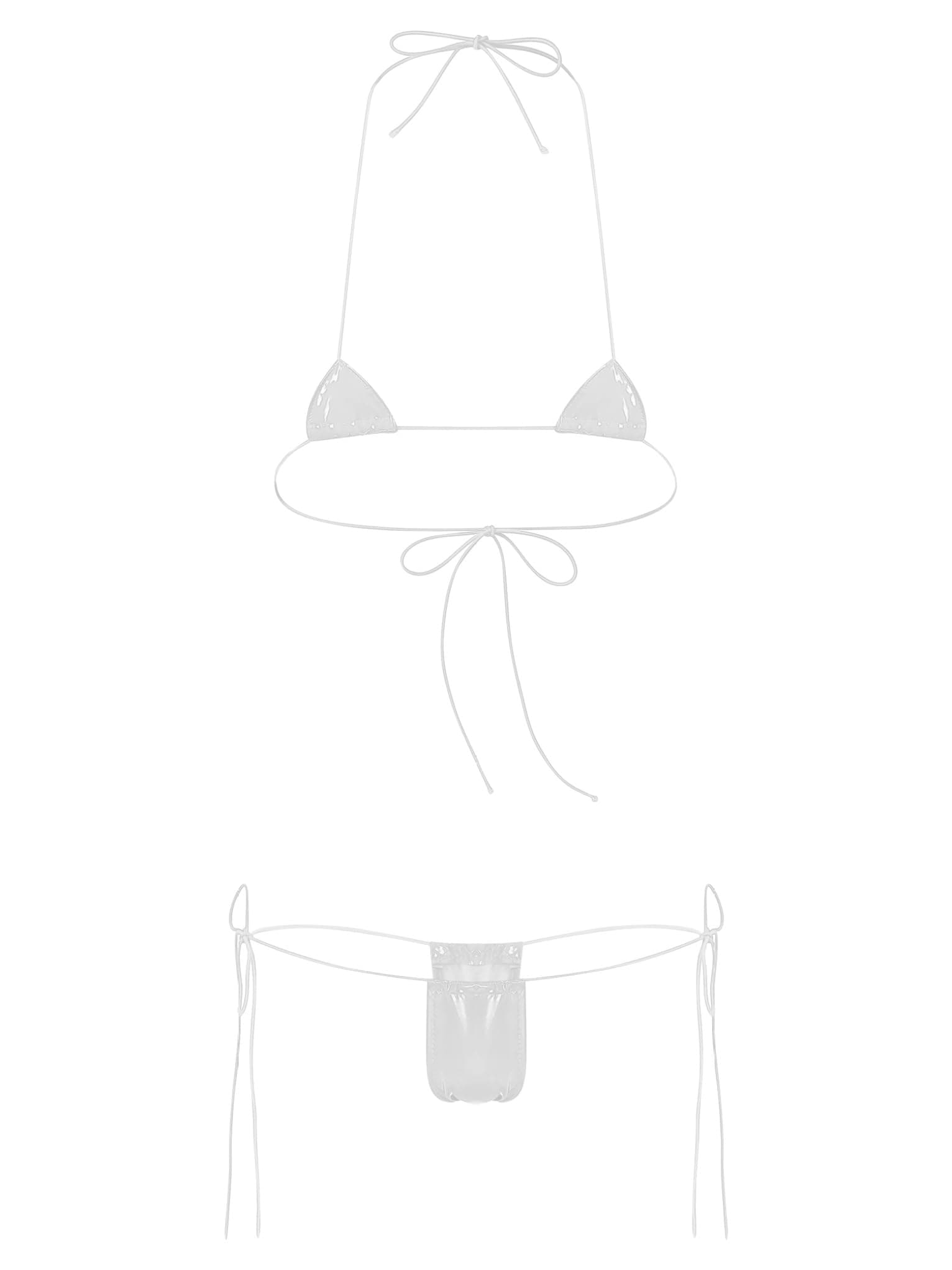 Mufeng Women's Mini Bikini Sets Halter Tiny Thong Bikini Latex Micro Triangle Bra with G-Strings