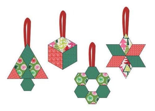 English Paper Piecing Christmas Ornament Kit - 4 Different Pattern Pieces of Fun to Hand Sew Holiday Ornaments ? Fabrics Included -