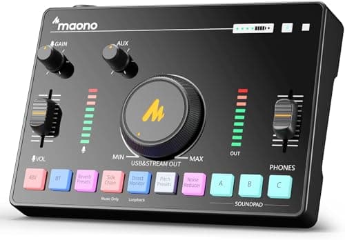 MAONO Audio Interface for Recording Studio, Audio Mixer with Noise Reduction, Pro-preamp, 48V Phantom Power, Special Effects, 8H Battery, Monitoring for Podcast Recording, Streaming, Singing-AMC2 NEO