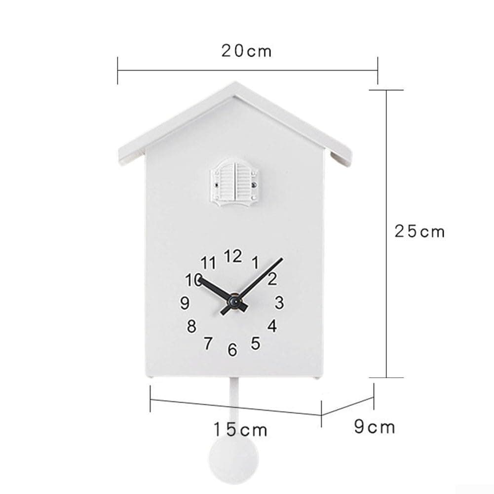Cuckoo Clock with Chimer Cuckoo Sound Clocks with Pendulum Bird House, Battery Powered, Home Living Room Hanging Watch Horologe Clocks Timer Kitchen Wall Decoration(White)