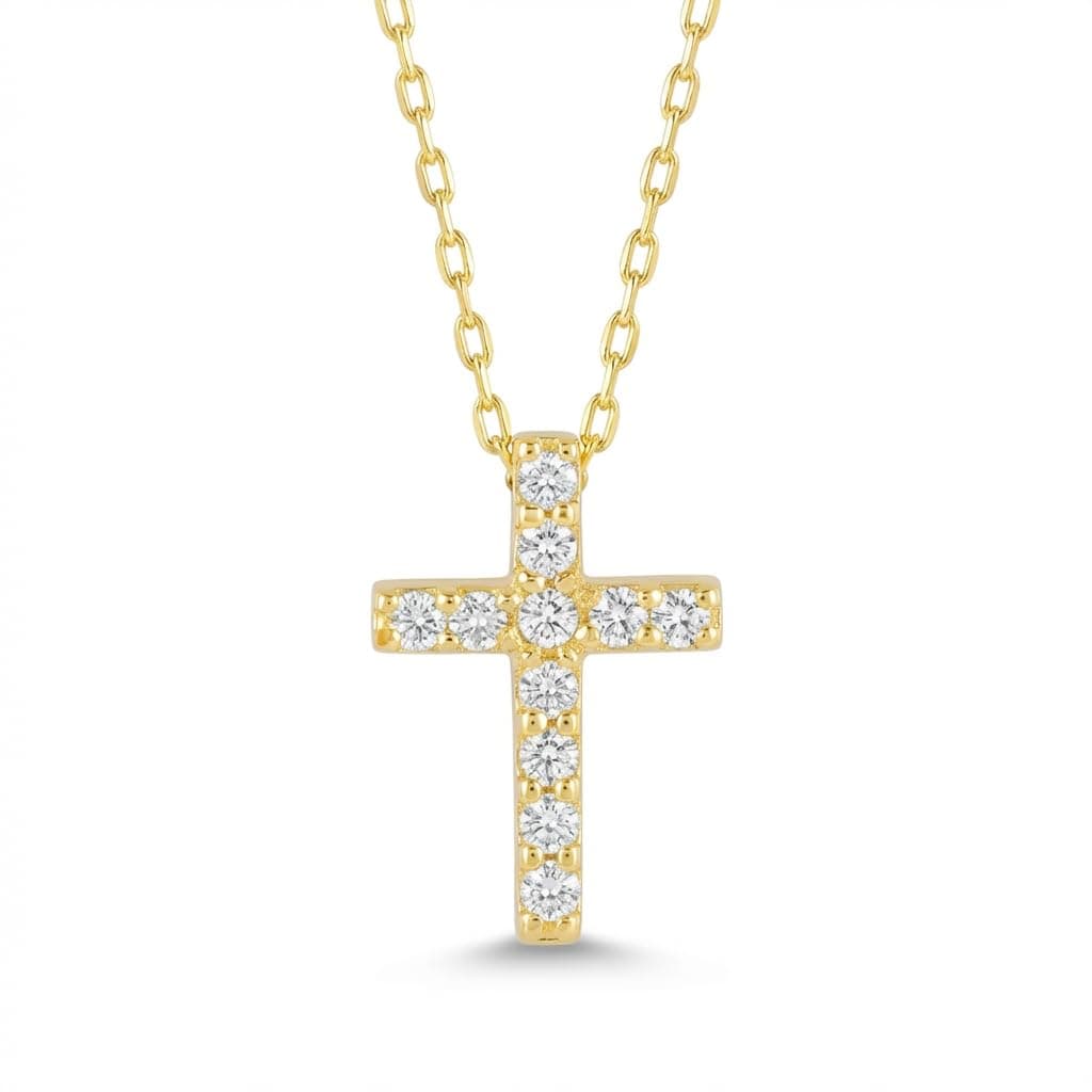 Tiny Diamond Cross Necklace in 10K or 14K Solid Gold and 18kt Gold Over Sterling